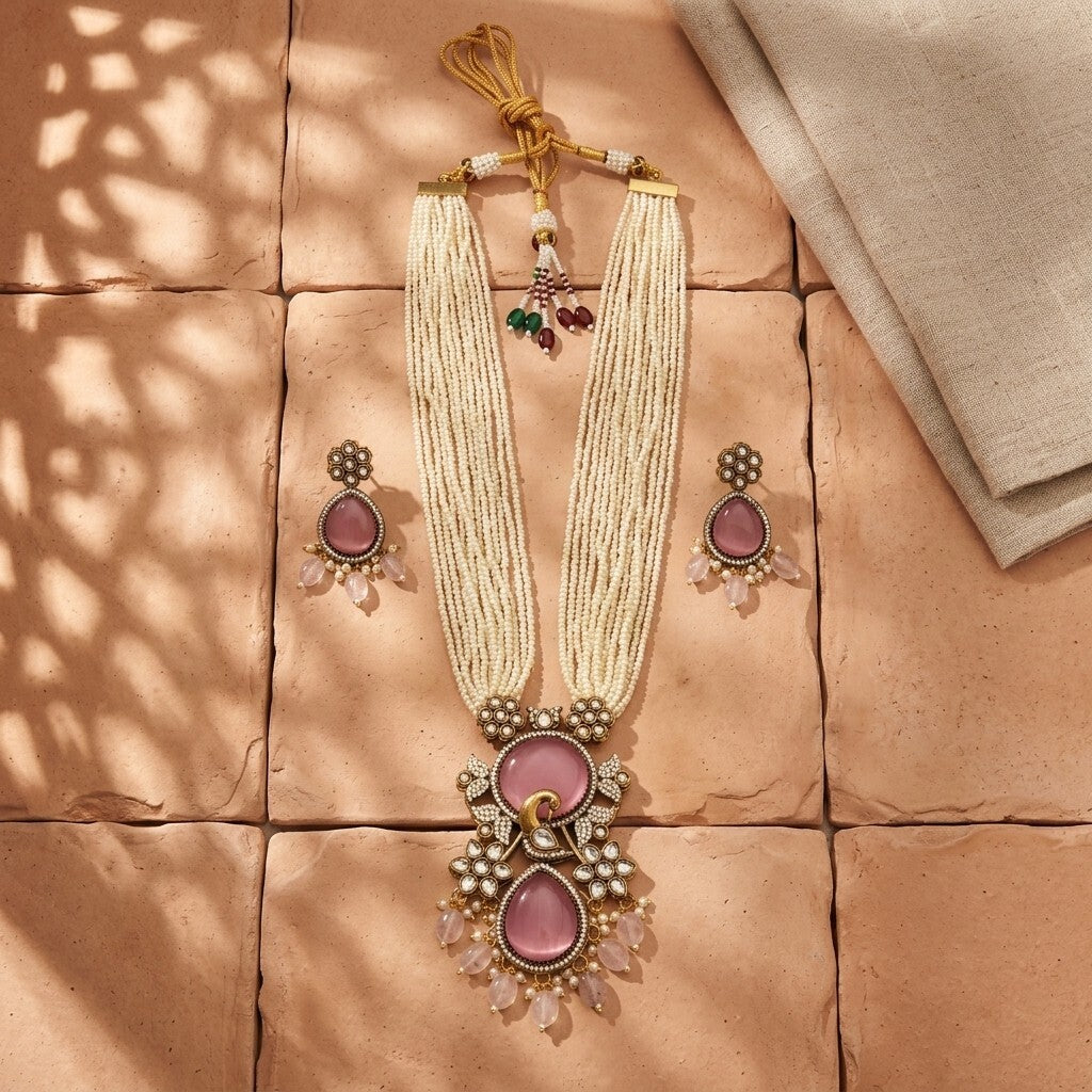 Royal Pearl & Kundan Bridal Necklace Set | Ethnic Wedding Jewellery