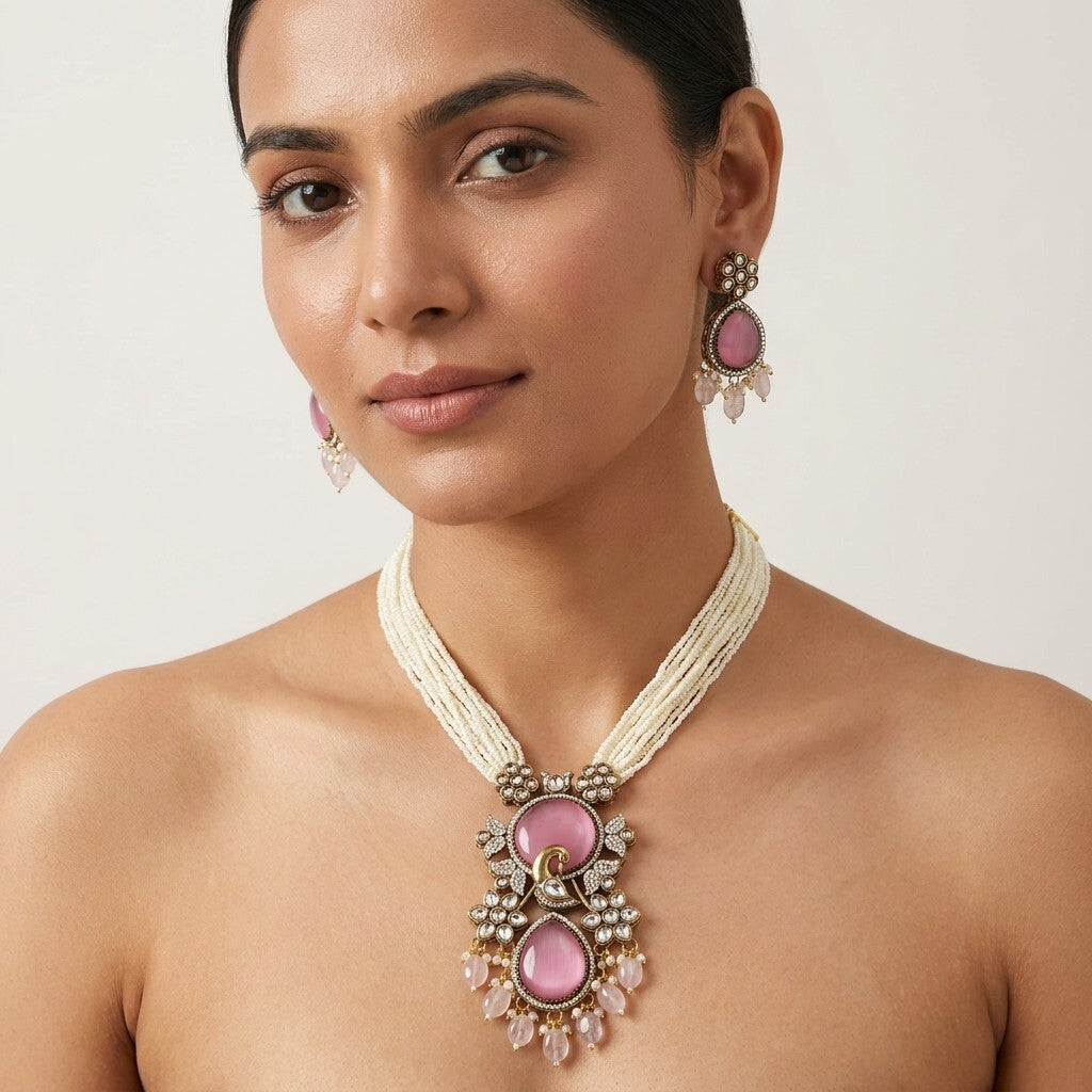 Royal Pearl & Kundan Bridal Necklace Set | Ethnic Wedding Jewellery