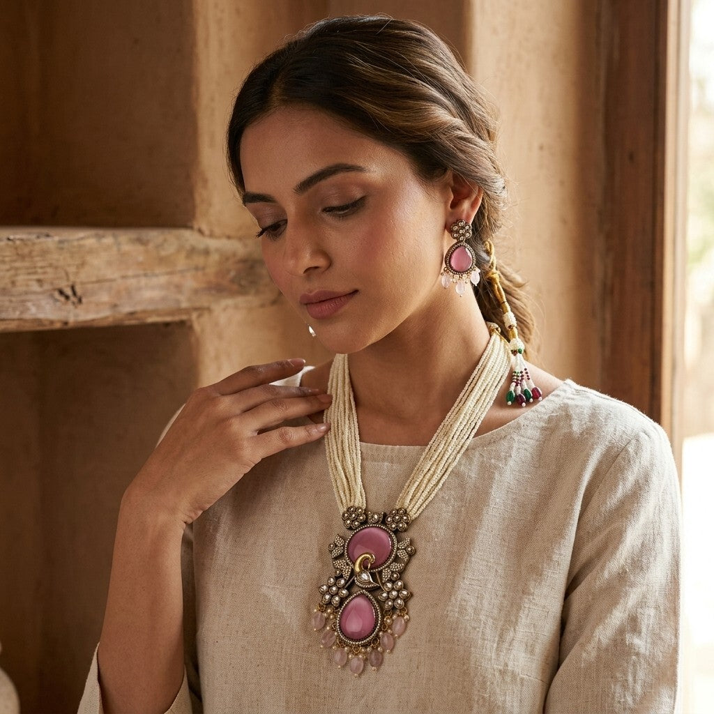 Royal Pearl & Kundan Bridal Necklace Set | Ethnic Wedding Jewellery