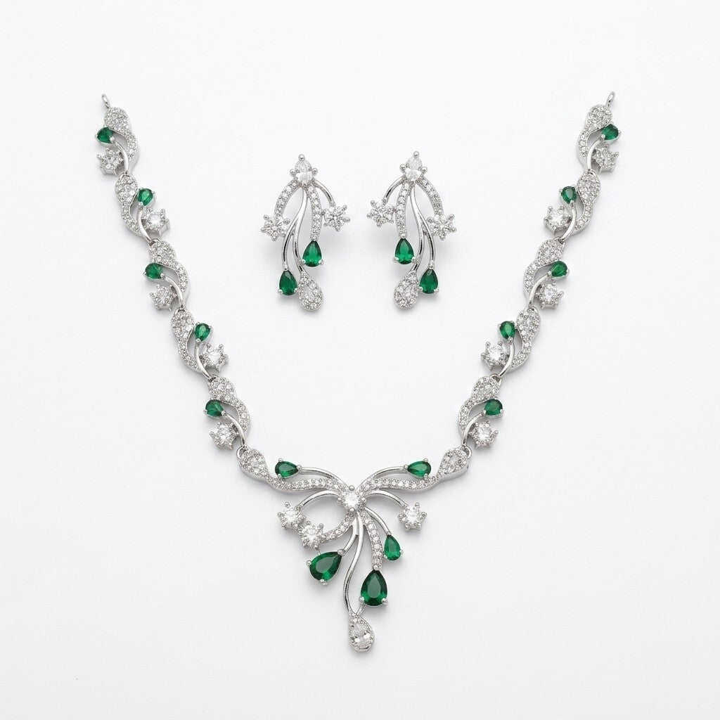 Purple Stone Silver Plated Designer Necklace Set with Earrings for Women