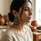 Oxidised Silver-Plated Turquoise Stone & Beaded Ethnic Chandbali Earrings