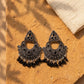 Oxidised Silver-Plated Turquoise Stone & Beaded Ethnic Chandbali Earrings