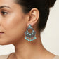 Oxidised Silver-Plated Turquoise Stone & Beaded Ethnic Chandbali Earrings