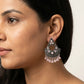Oxidised Silver-Plated Turquoise Stone & Beaded Ethnic Chandbali Earrings