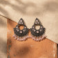 Oxidised Silver-Plated Turquoise Stone & Beaded Ethnic Chandbali Earrings