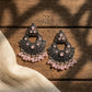 Oxidised Silver-Plated Turquoise Stone & Beaded Ethnic Chandbali Earrings