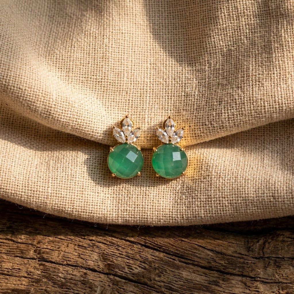Crystal Star Stud Earrings for Women | Gold Plated Round Crystal Fashion Earrings
