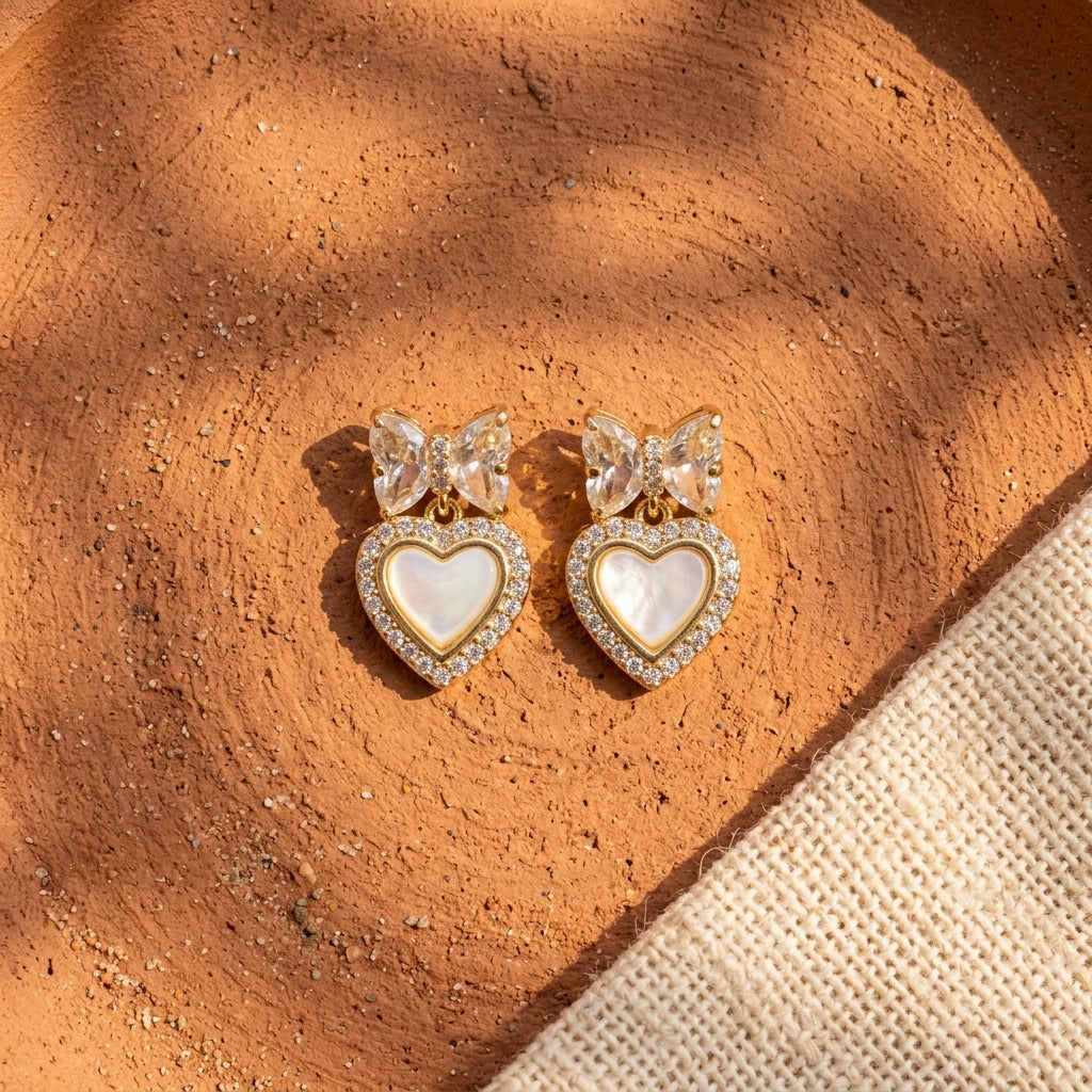 Butterfly Heart Earrings for Women | Gold Plated Party Wear Crystal Earrings