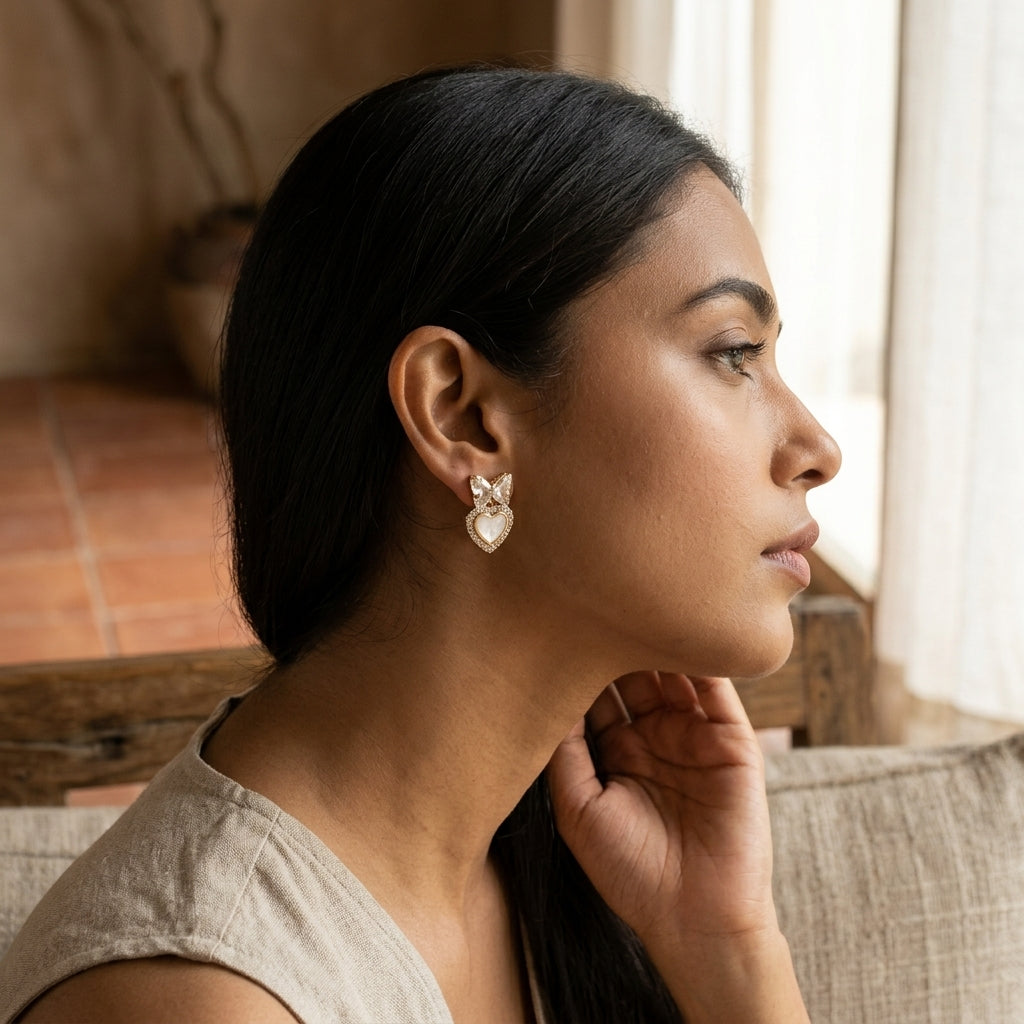 Butterfly Heart Earrings for Women | Gold Plated Party Wear Crystal Earrings