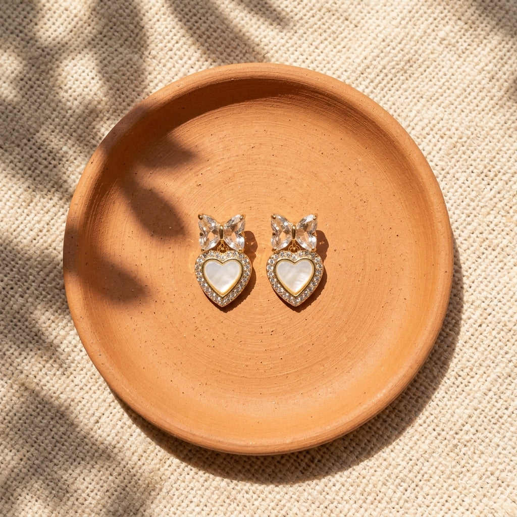Butterfly Heart Earrings for Women | Gold Plated Party Wear Crystal Earrings