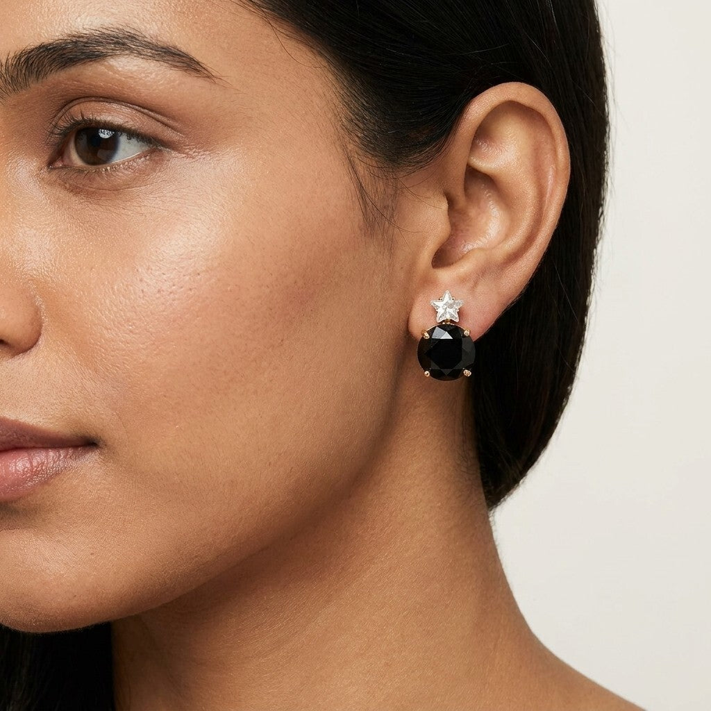 Crystal Star Stud Earrings for Women | Gold Plated Round Crystal Fashion Earrings
