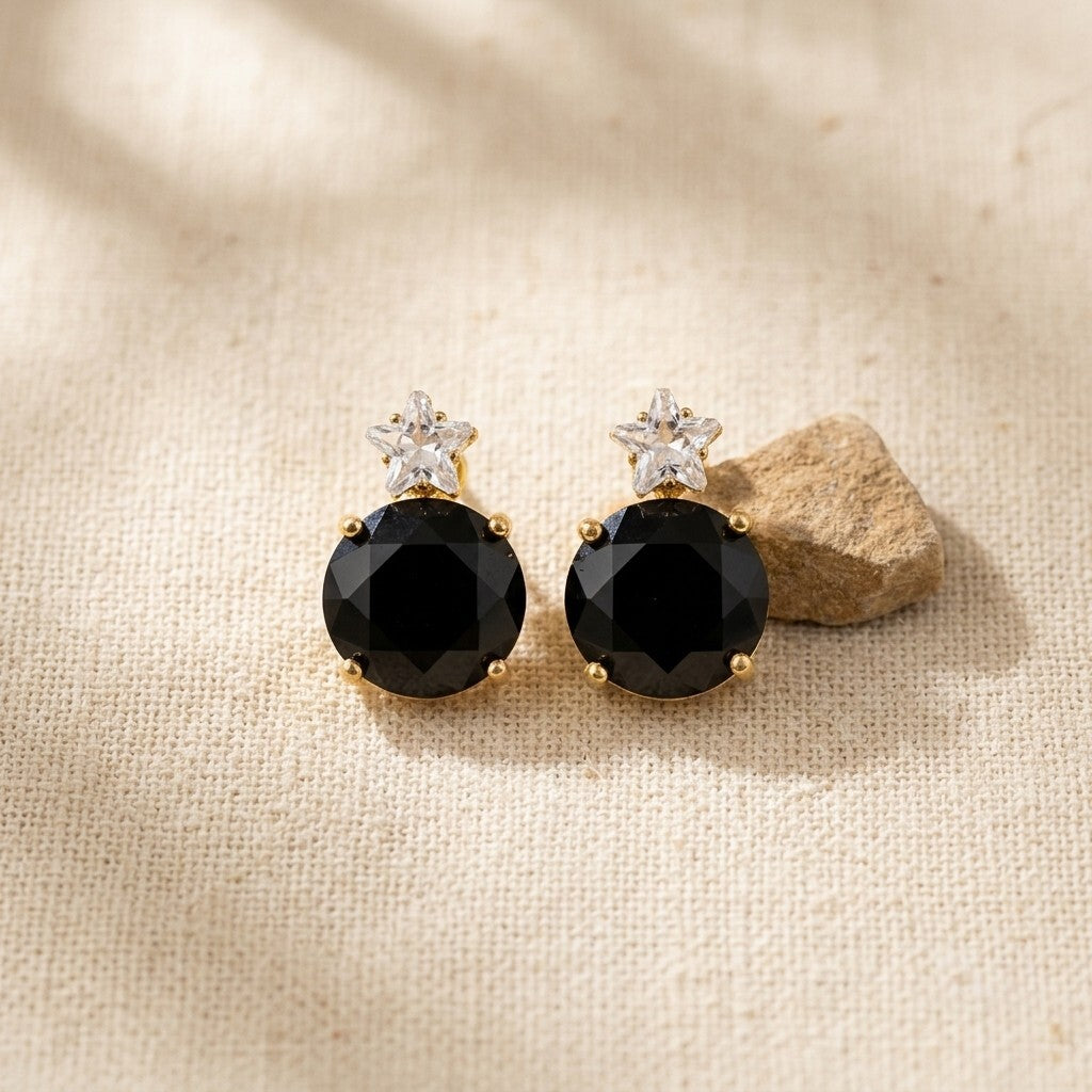 Crystal Star Stud Earrings for Women | Gold Plated Round Crystal Fashion Earrings