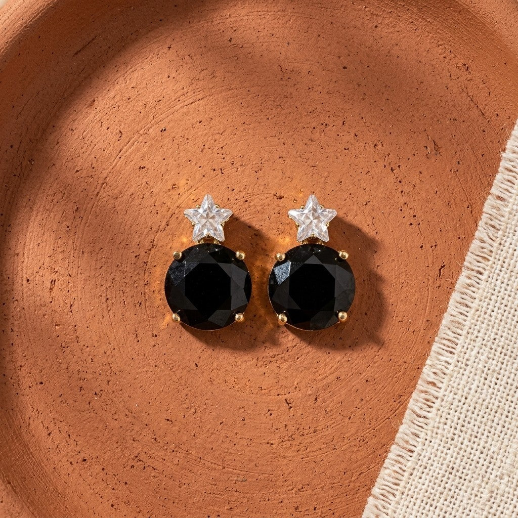 Crystal Star Stud Earrings for Women | Gold Plated Round Crystal Fashion Earrings