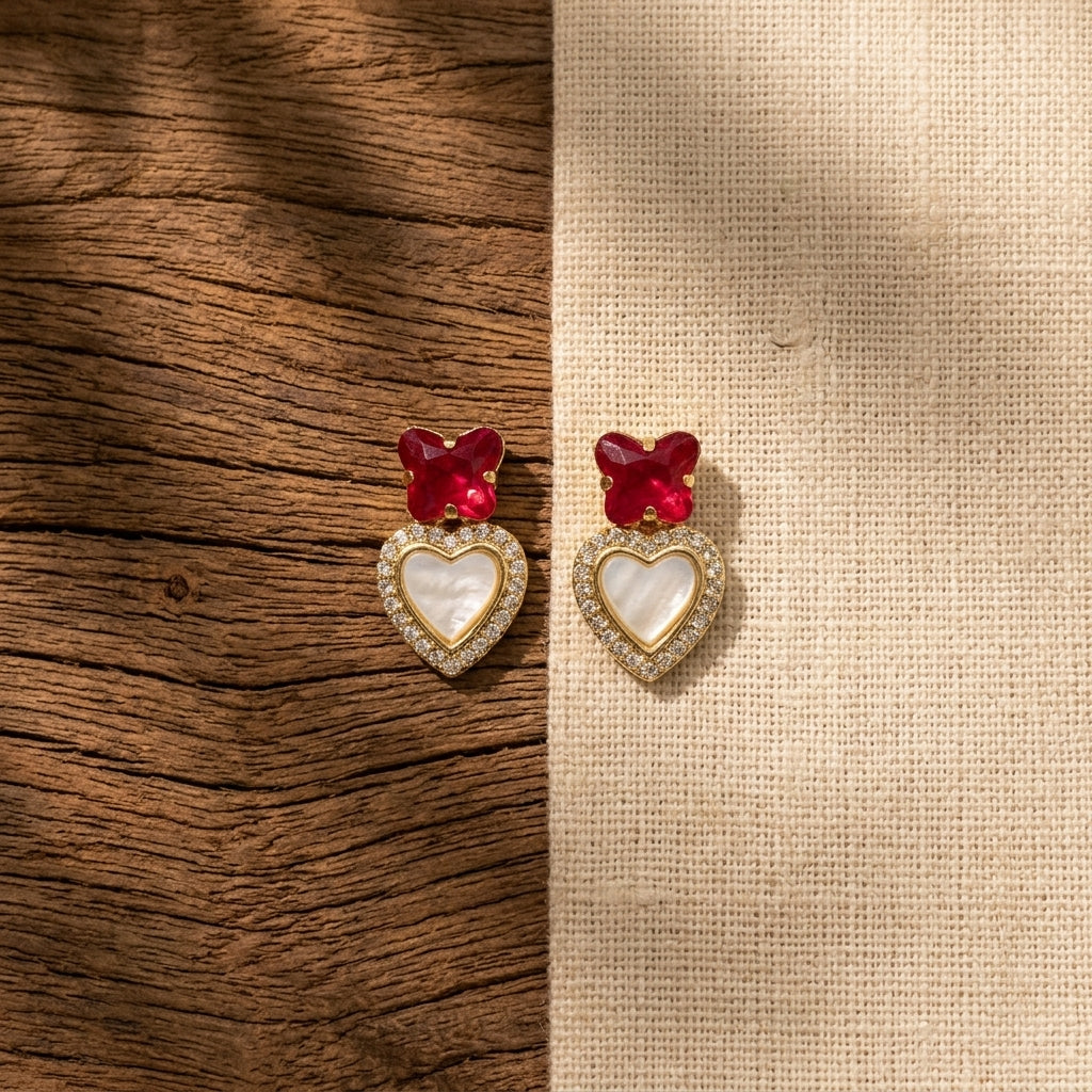 Butterfly Heart Earrings for Women | Gold Plated Party Wear Crystal Earrings