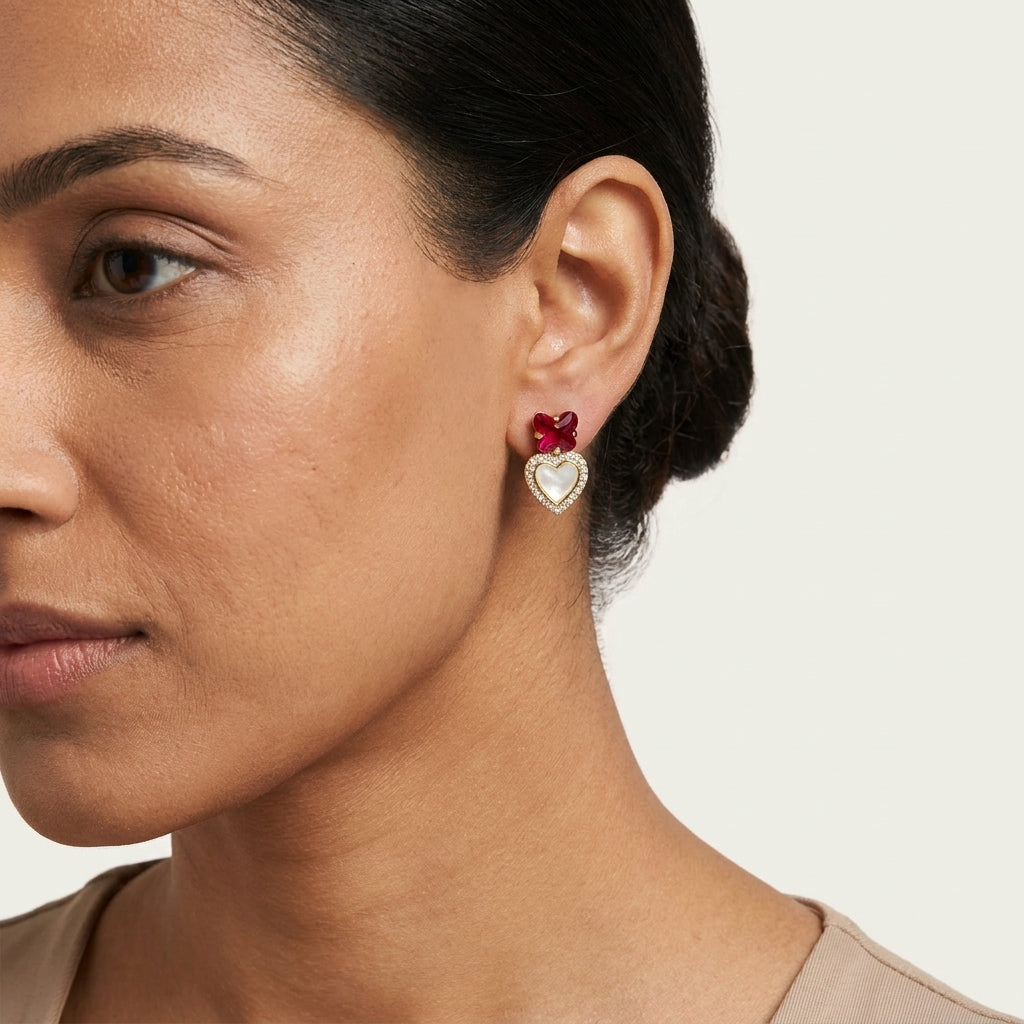 Butterfly Heart Earrings for Women | Gold Plated Party Wear Crystal Earrings