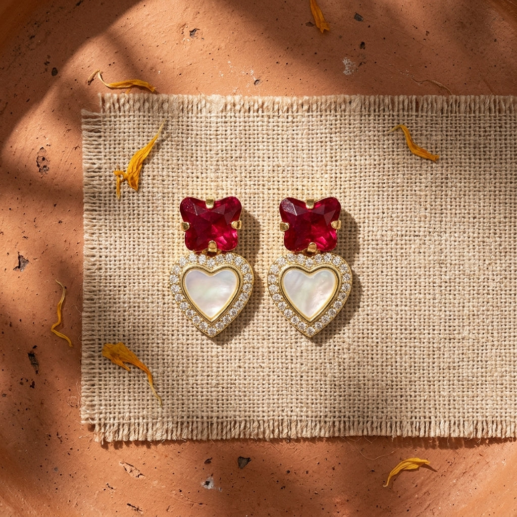 Butterfly Heart Earrings for Women | Gold Plated Party Wear Crystal Earrings