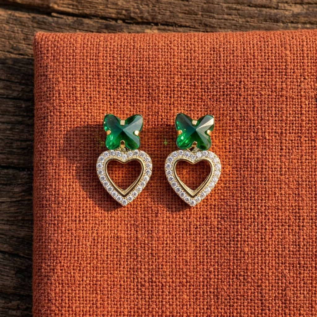 Butterfly Heart Earrings for Women | Gold Plated Party Wear Crystal Earrings