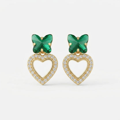 Butterfly Heart Earrings for Women | Gold Plated Party Wear Crystal Earrings