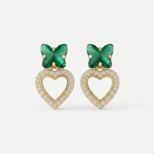 Butterfly Heart Earrings for Women | Gold Plated Party Wear Crystal Earrings