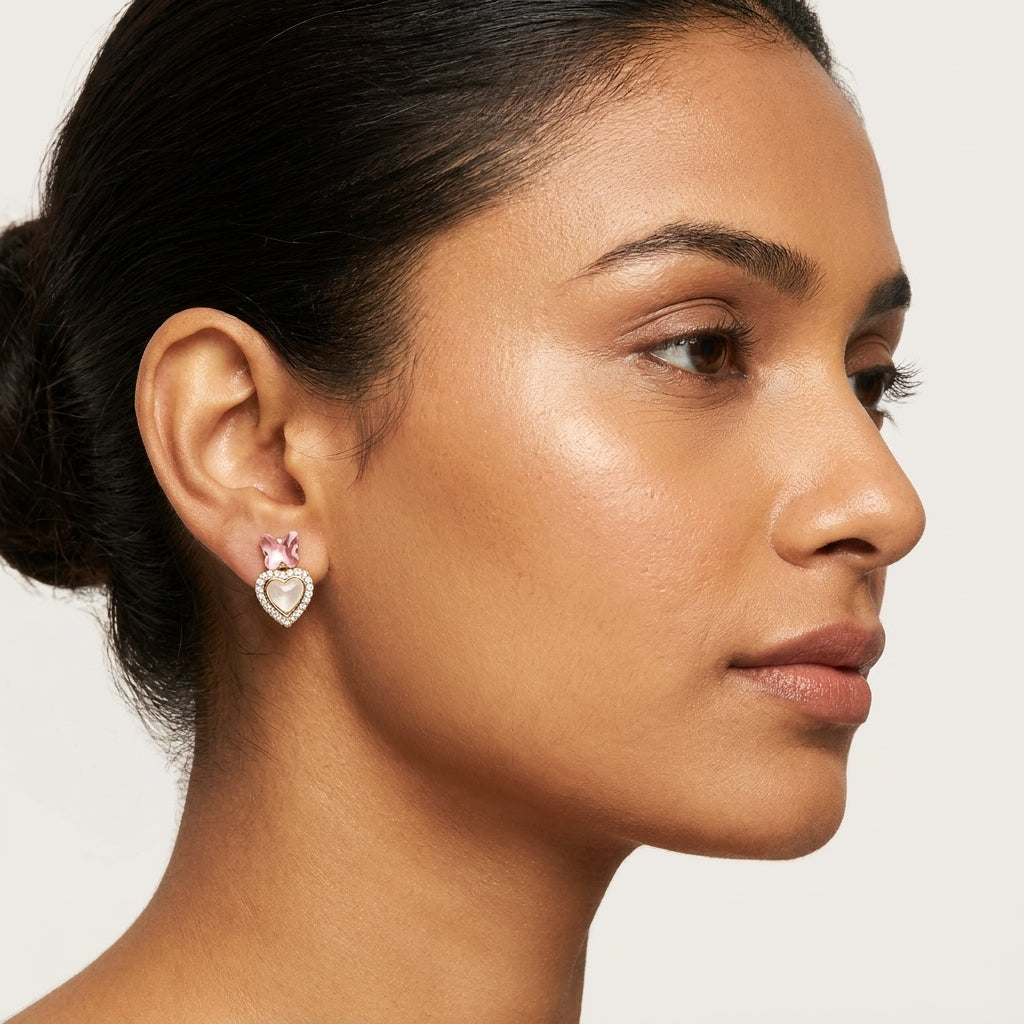 Butterfly Heart Earrings for Women | Gold Plated Party Wear Crystal Earrings