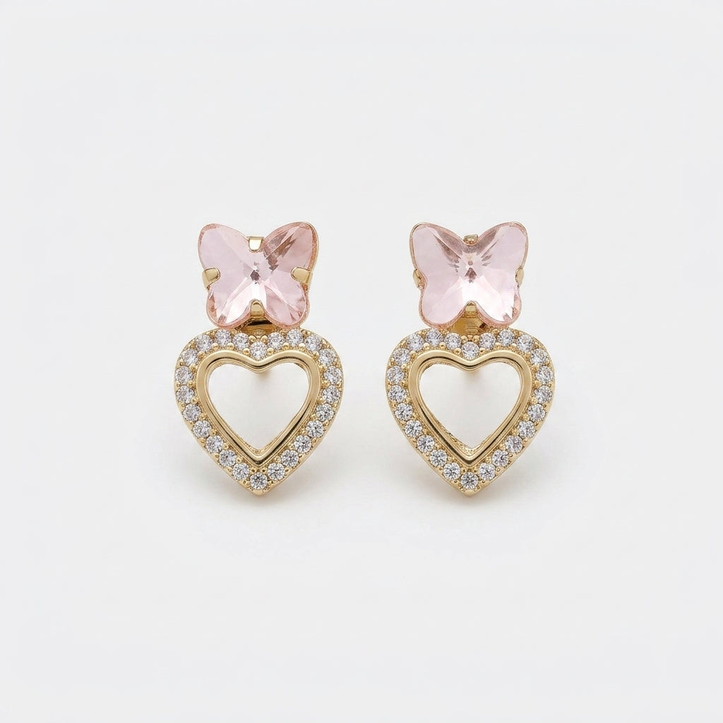 Butterfly Heart Earrings for Women | Gold Plated Party Wear Crystal Earrings