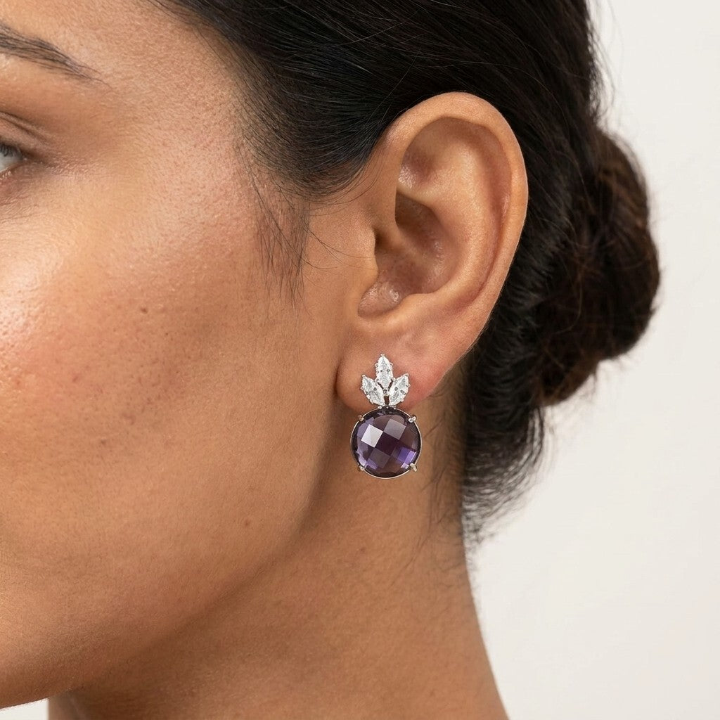 Crystal Star Stud Earrings for Women | Gold Plated Round Crystal Fashion Earrings