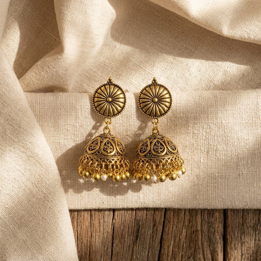 Antique Gold Plated Traditional Jhumka Earrings for Women