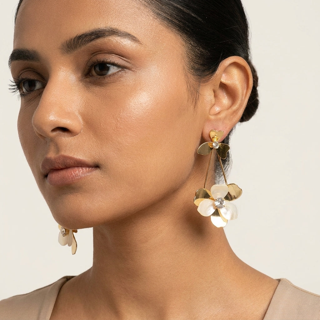 Blossom Pearl Floral Gold Plated Drop Earrings for Women