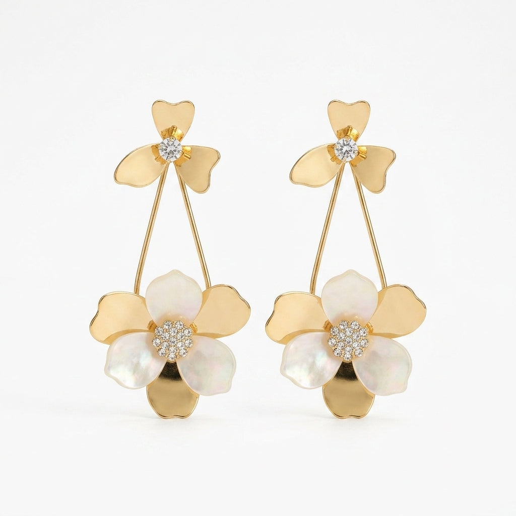 Blossom Pearl Floral Gold Plated Drop Earrings for Women
