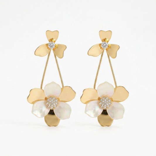 Blossom Pearl Floral Gold Plated Drop Earrings for Women