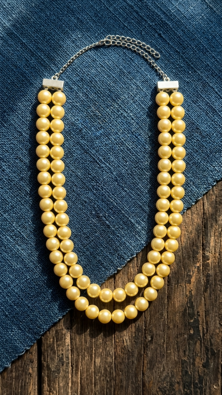 2 Layered Shell Pearl Baby Pink & Lemon Yellow  Colour Necklace