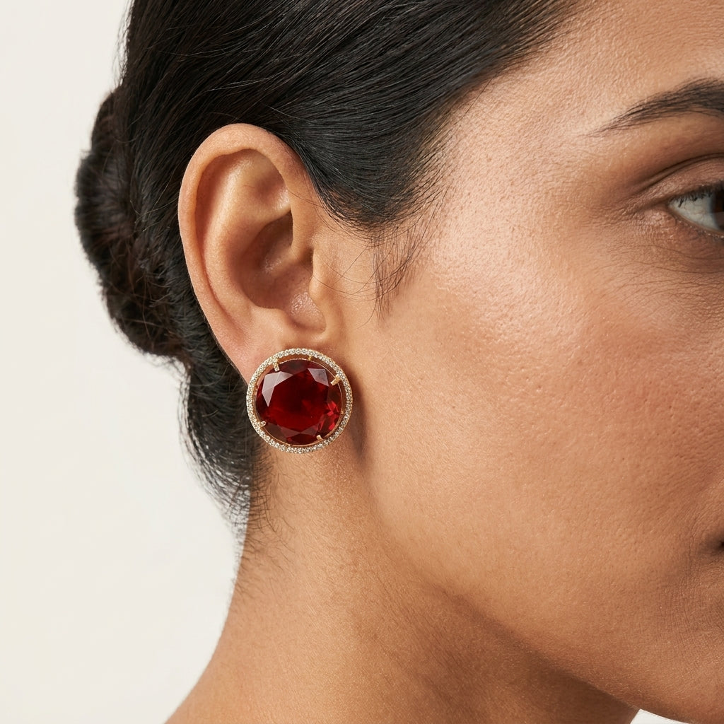 Round AD Stud Earrings for Women & Girls