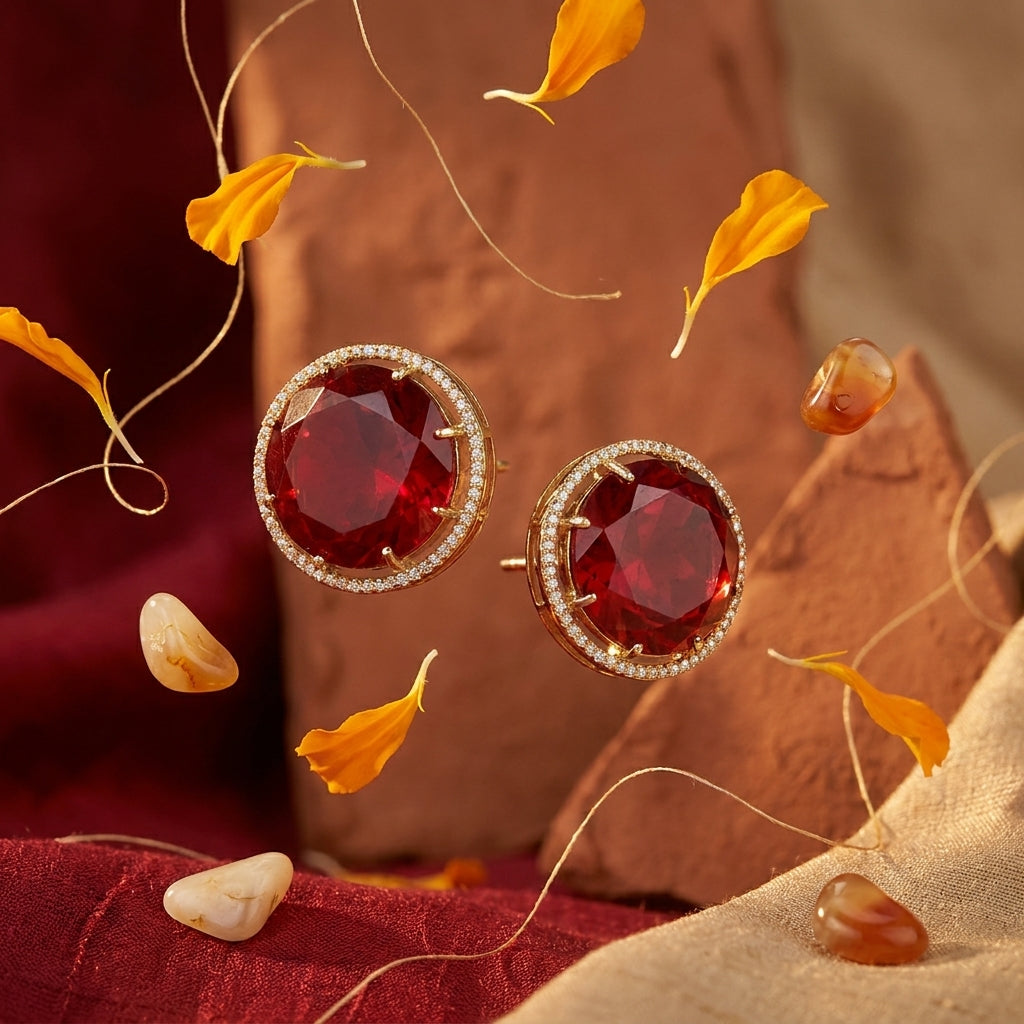 Round AD Stud Earrings for Women & Girls